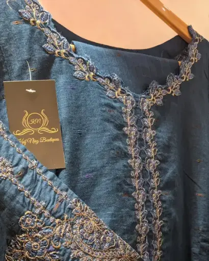 Blue cotton L embroidery 2 pc 